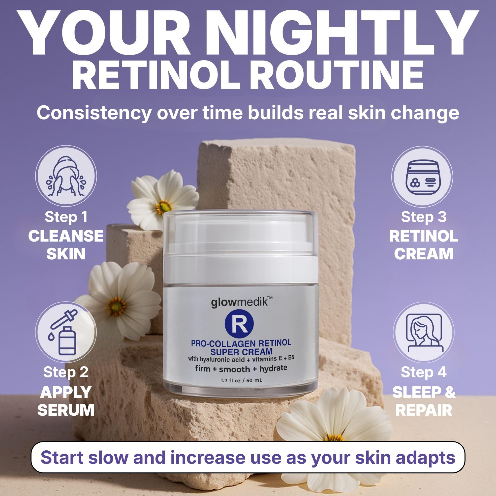 Glowmedik Pro-Collagen Retinol Super Cream with Hyaluronic Acid & Aloe | Anti-Aging Moisturizer for Fine Lines & Dry Skin | 50ml