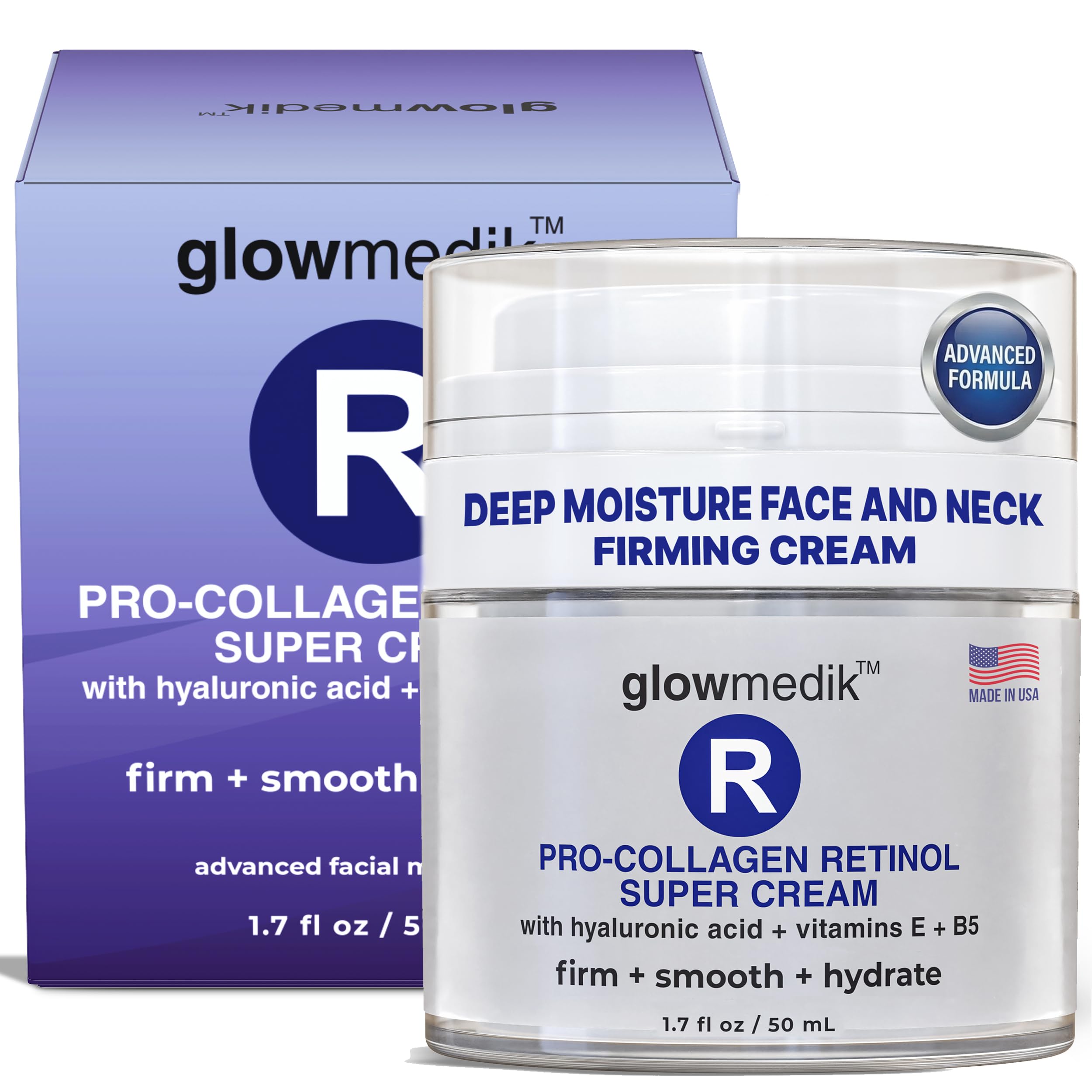 Glowmedik Pro-Collagen Retinol Super Cream with Hyaluronic Acid & Aloe | Anti-Aging Moisturizer for Fine Lines & Dry Skin | 50ml