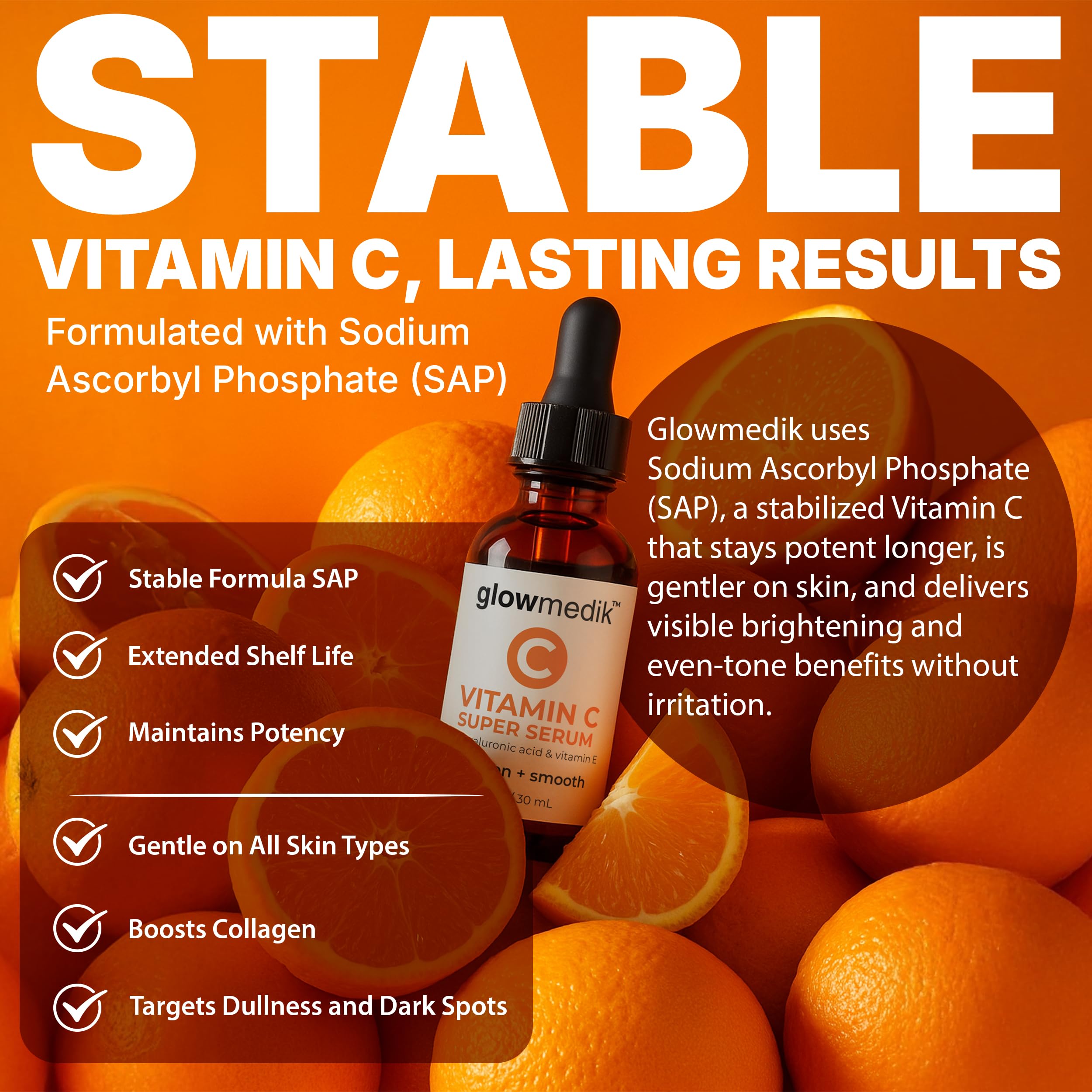 GlowMedik Vitamin C Serum for Face – Brighten Dark Spots, Even Tone, Hydrate & Firm (30ml)