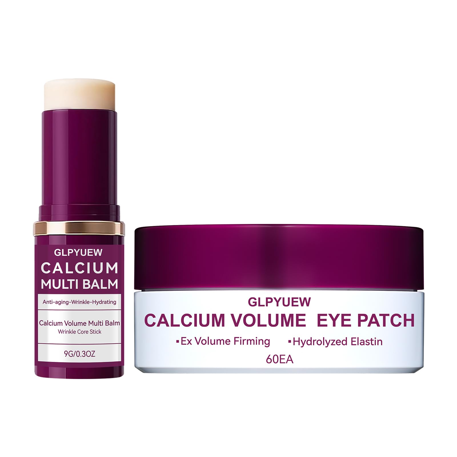 GLPYUEW Calcium Multi Balm Stick & 60 Hydrogel Under Eye Patches (30 Pairs) | Dual-Effect Eye Care Set