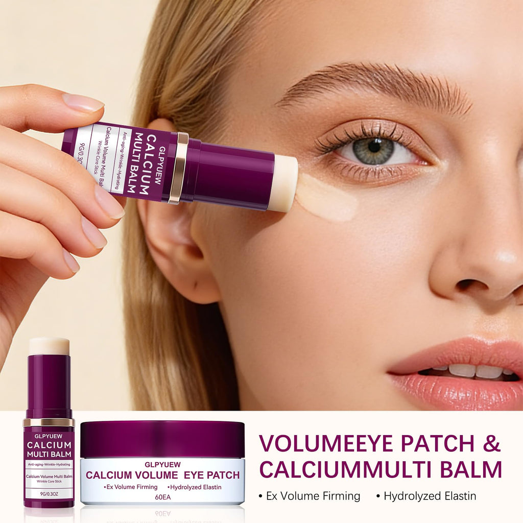 GLPYUEW Calcium Multi Balm Stick & 60 Hydrogel Eye Patches – Dual-Effect Eye Care Set