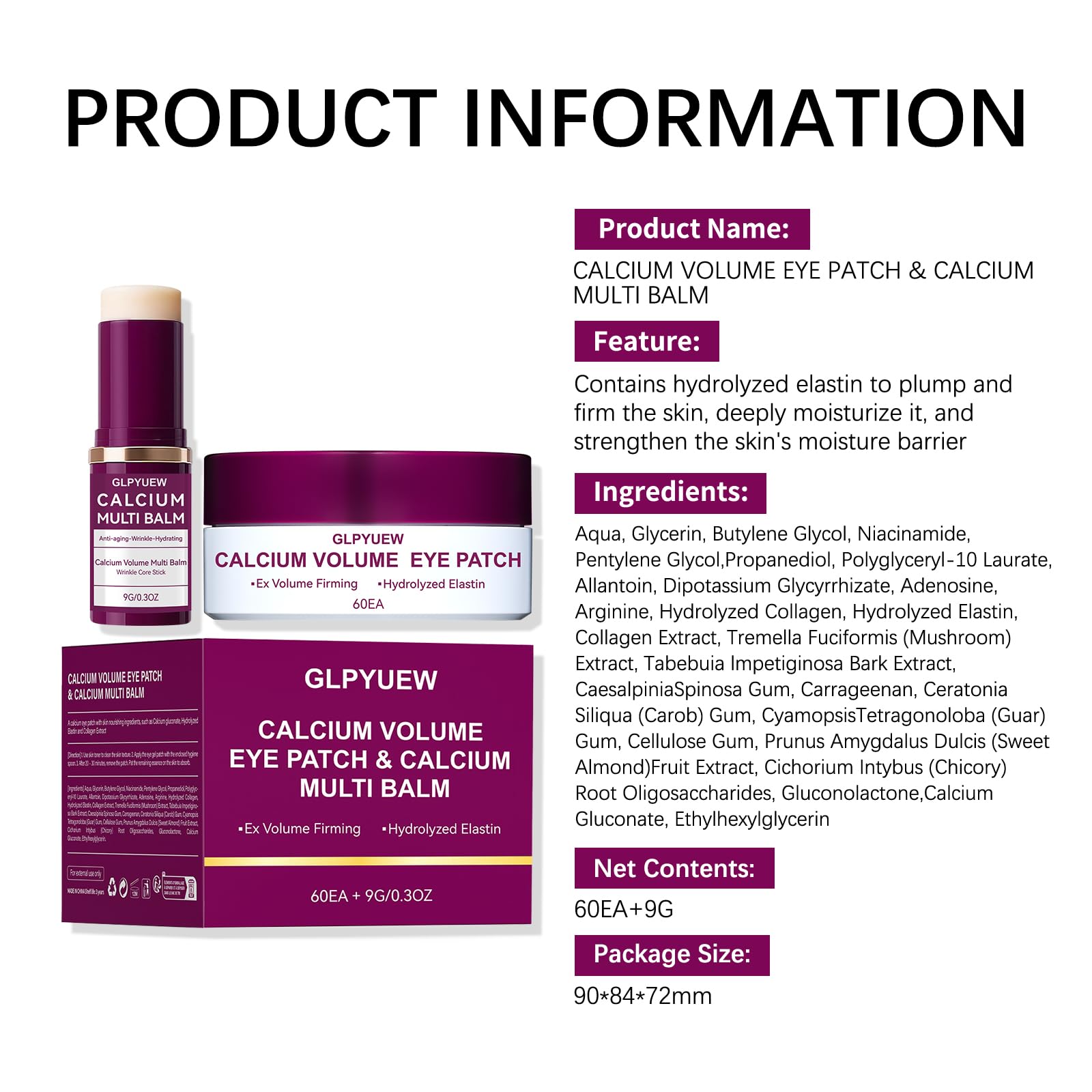 GLPYUEW Calcium Multi Balm Stick & 60 Hydrogel Eye Patches – Dual-Effect Eye Care Set