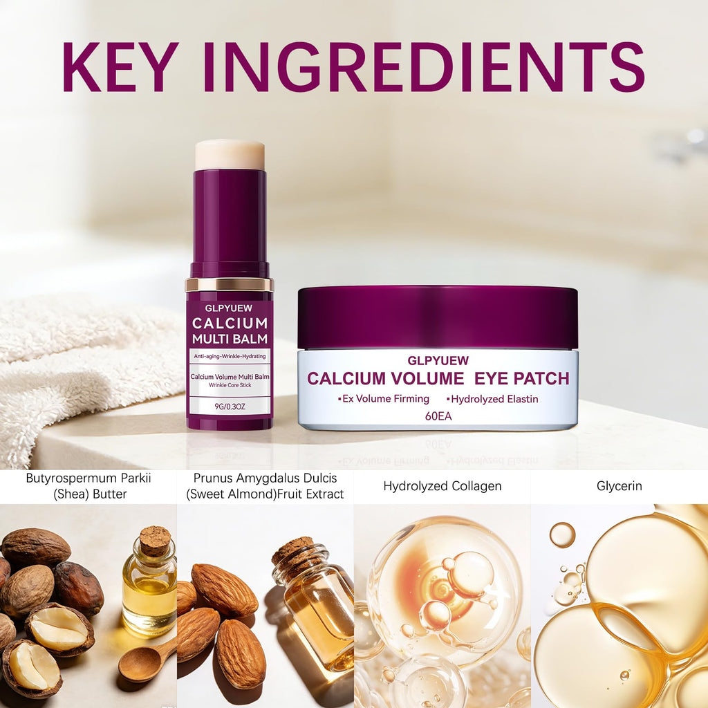 GLPYUEW Calcium Multi Balm Stick & 60 Hydrogel Eye Patches – Dual-Effect Eye Care Set