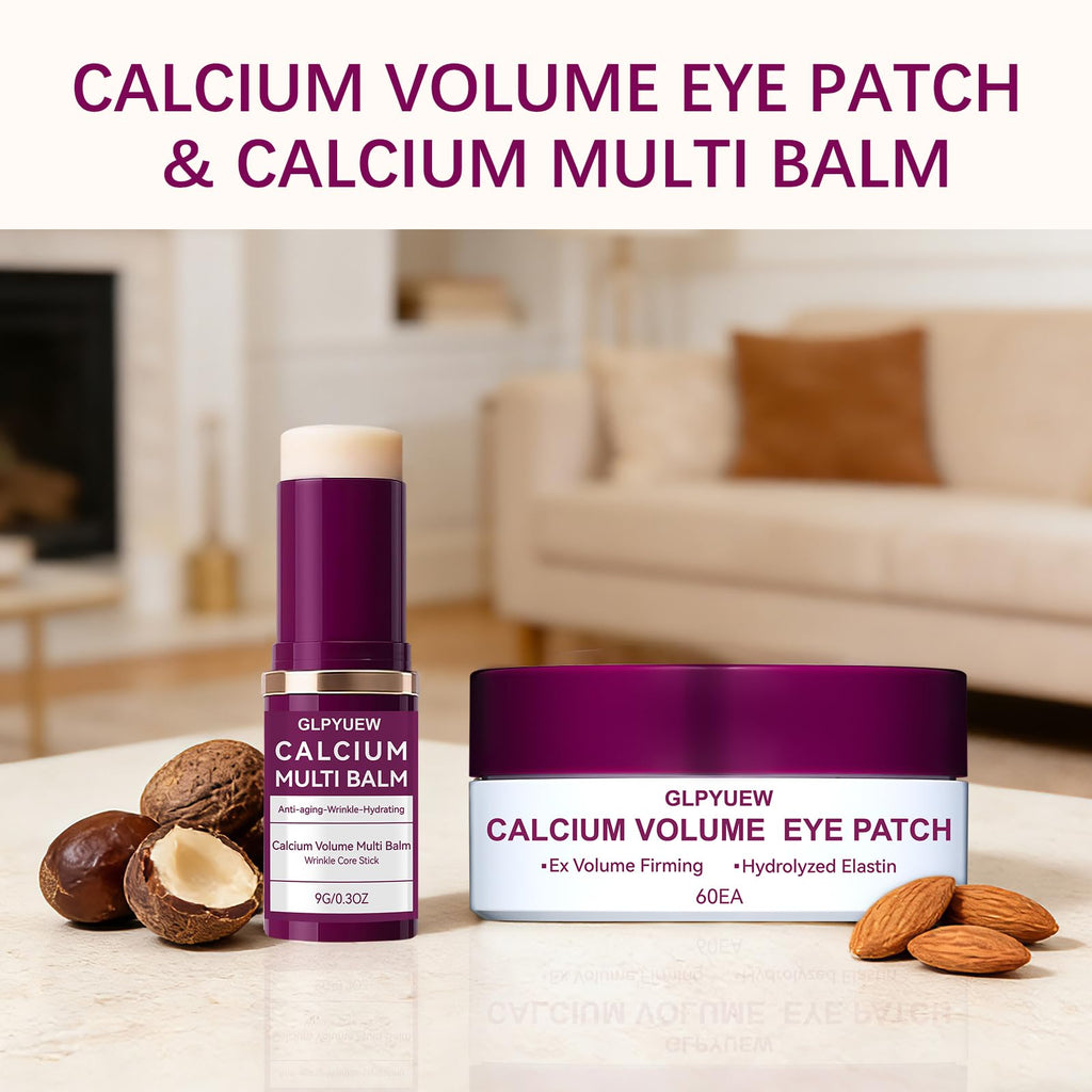 GLPYUEW Calcium Multi Balm Stick & 60 Hydrogel Eye Patches – Dual-Effect Eye Care Set