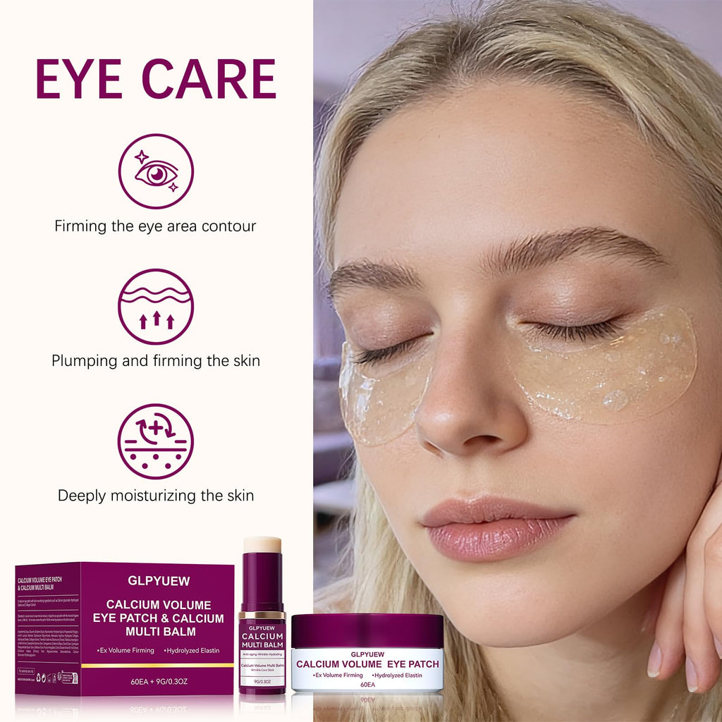 GLPYUEW Calcium Multi Balm Stick & 60 Hydrogel Eye Patches – Dual-Effect Eye Care Set