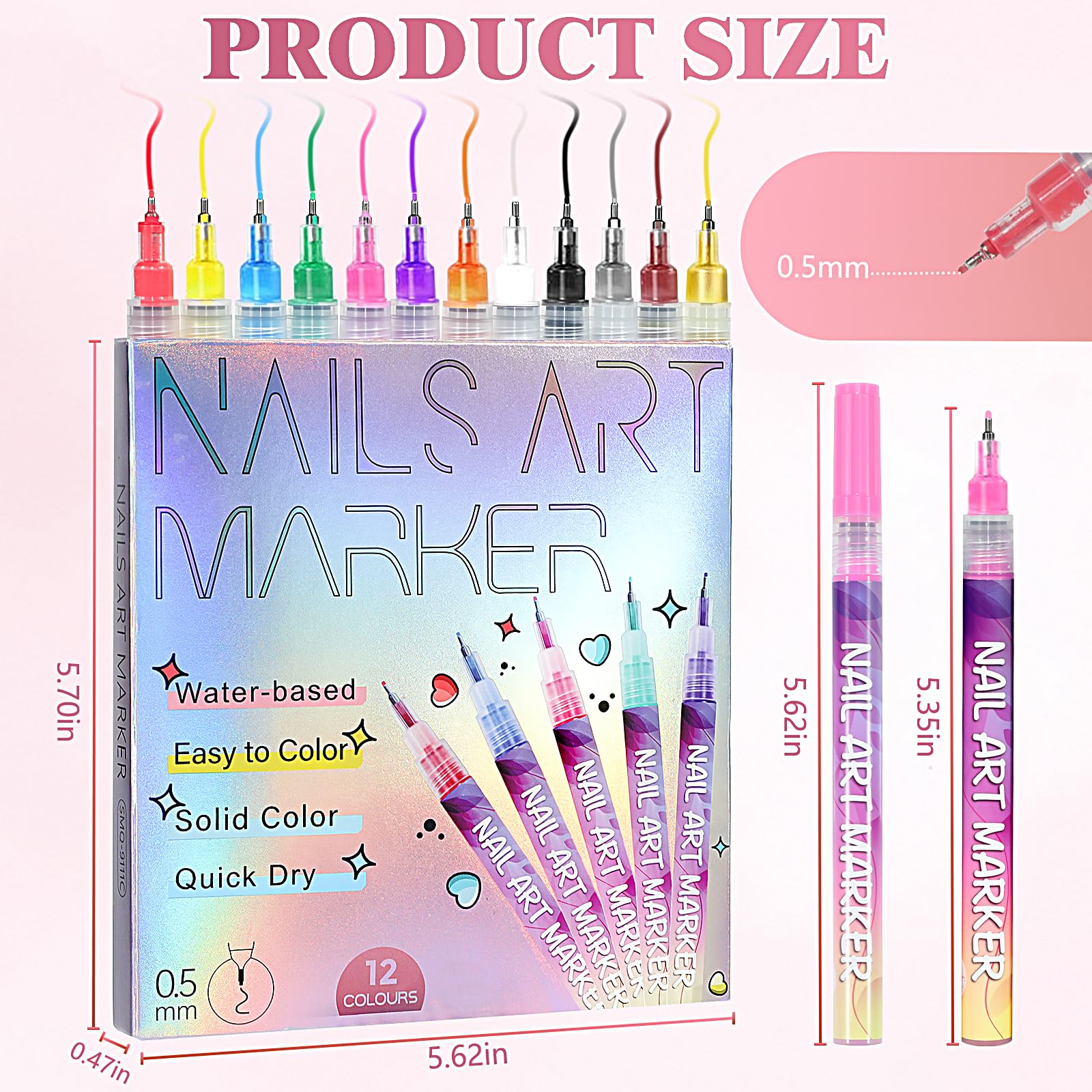 Gluixio 12 Colors Nail Art Pens – 0.5mm Fine Tip, Waterproof & Quick-Dry DIY Nail Art Set