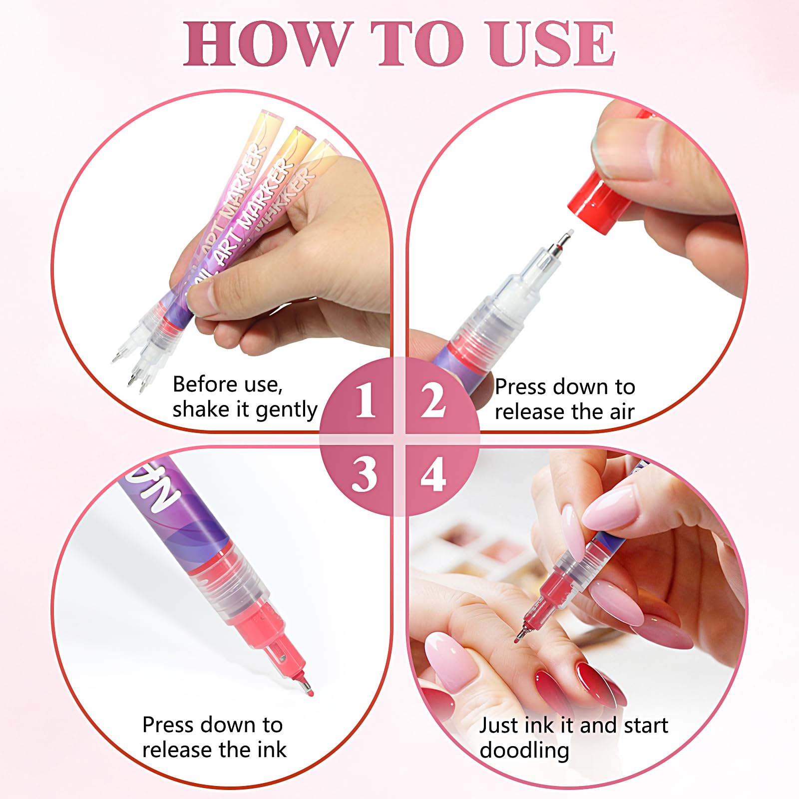 Gluixio 12 Colors Nail Art Pens – 0.5mm Fine Tip, Waterproof & Quick-Dry DIY Nail Art Set