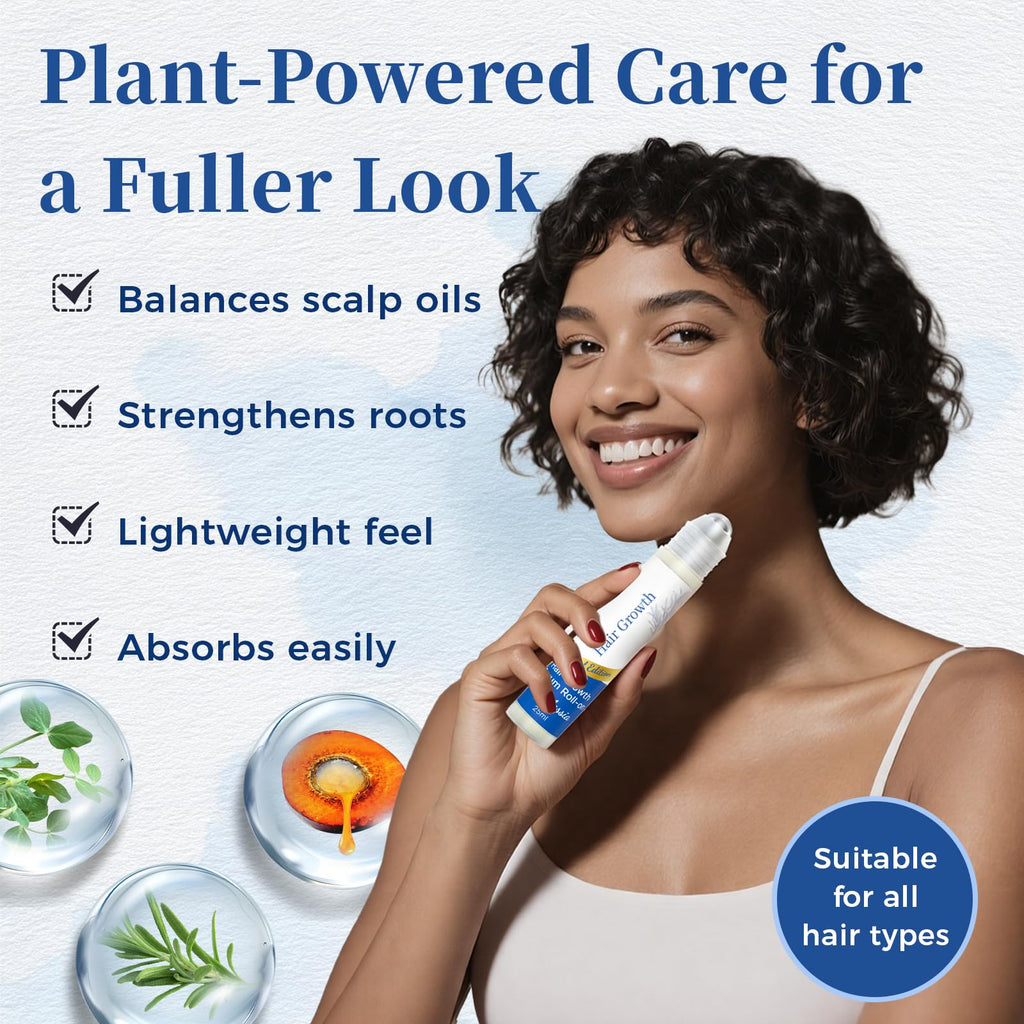 Gluvelessia Hair Growth Serum Roll-On with Rosemary – Thicker, Fuller Hair for Men & Women