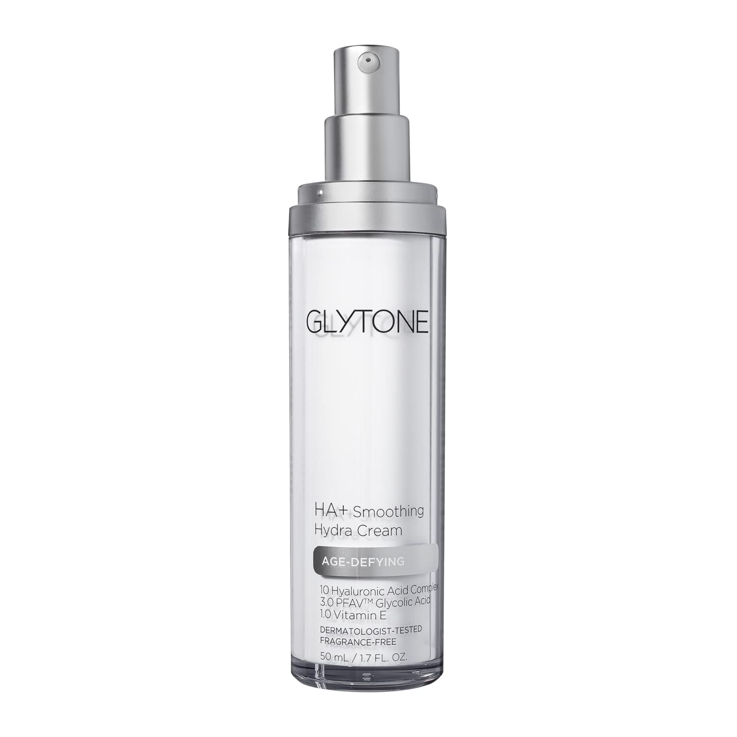 Glytone Age-Defying HA+ Smoothing Hydra Cream | 10 Hyaluronic Acids Complex, 3.0 PFAV Glycolic, 1.0 Vitamin E | 1.7 oz