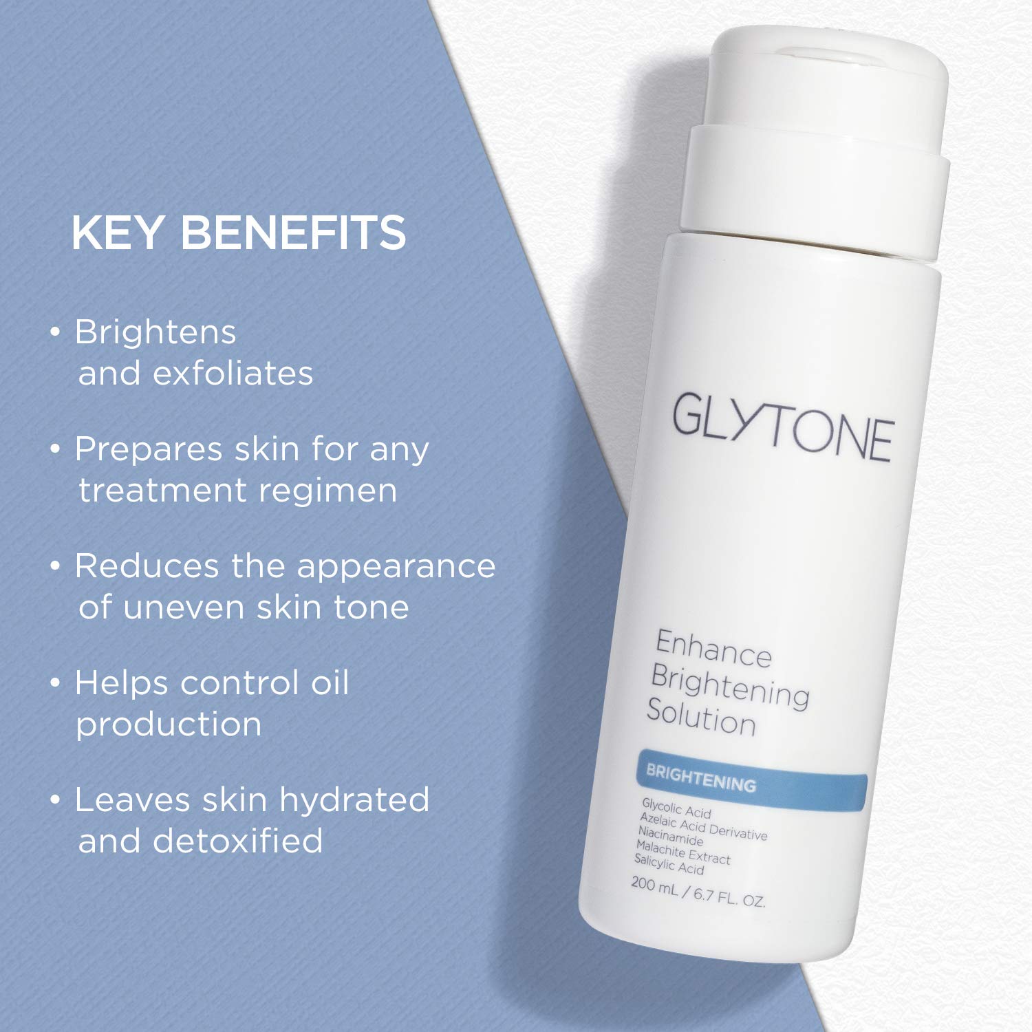 GLYTONE Enhance Brightening Solution | Exfoliating Toner with Glycolic, Azelaic Derivative, Niacinamide & Malachite Extract | 6.7 fl oz
