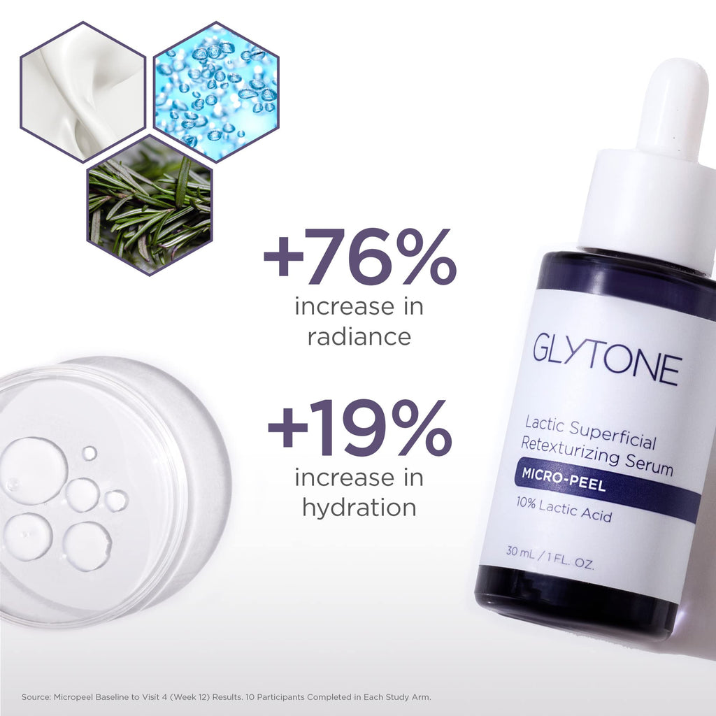 Glytone Micro-Peel Lactic Superficial Retexturizing Serum | 10% Lactic Acid Exfoliant for Face & Neck | Hydrates, Brightens & Reveals Smoother Skin | Paraben-Free - 1 Fl oz
