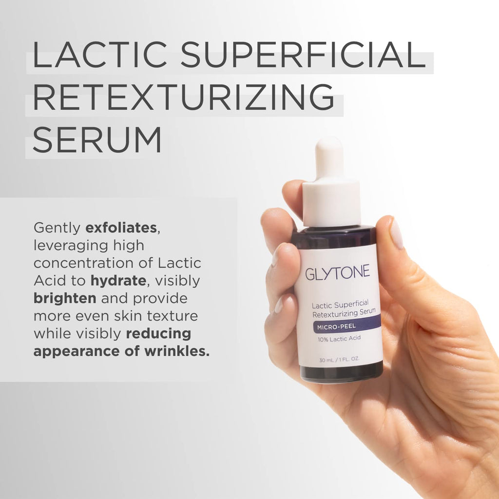 Glytone Micro-Peel Lactic Superficial Retexturizing Serum | 10% Lactic Acid Exfoliant for Face & Neck | Hydrates, Brightens & Reveals Smoother Skin | Paraben-Free - 1 Fl oz