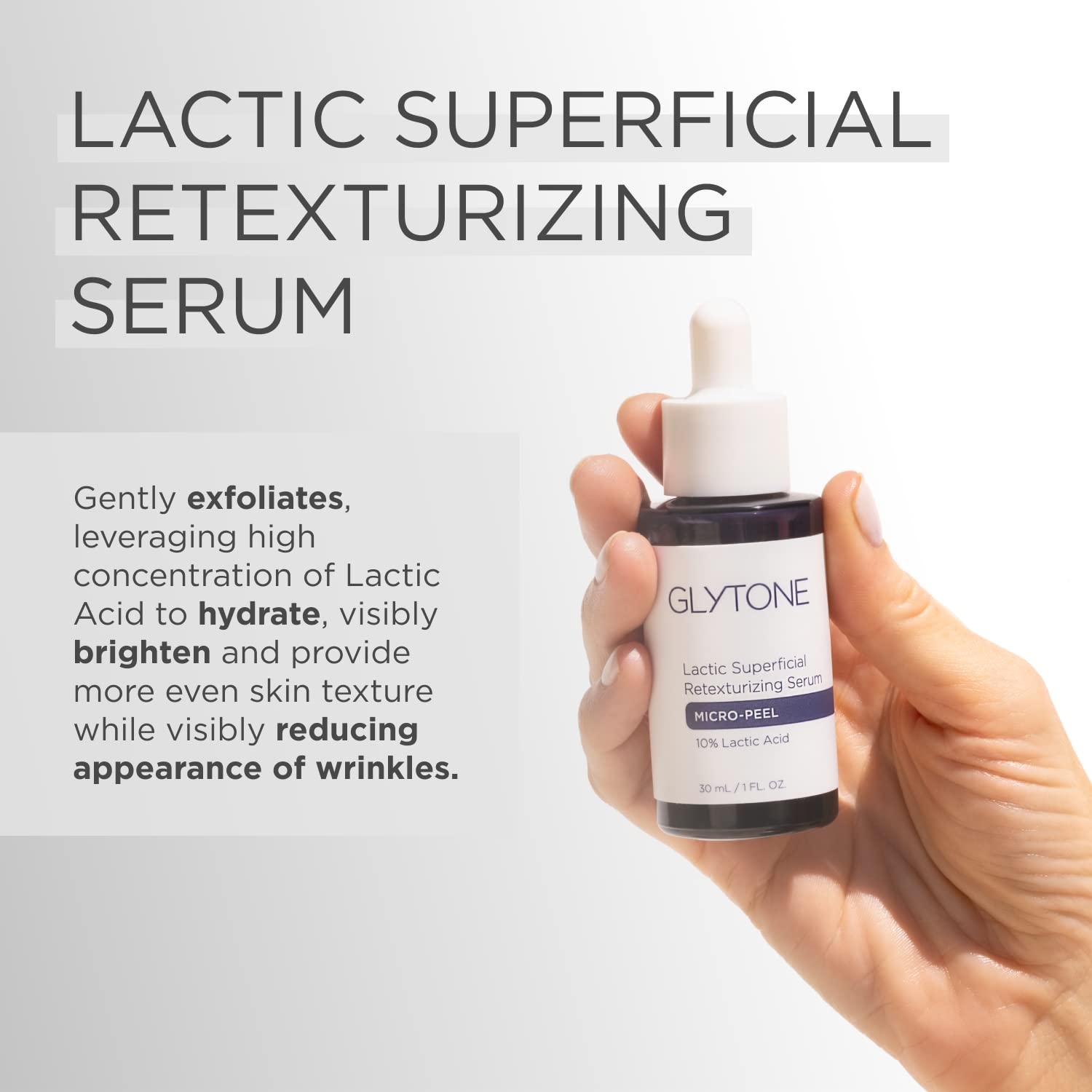 Glytone Micro-Peel Lactic Superficial Retexturizing Serum | 10% Lactic Acid Exfoliant for Face & Neck | Hydrates, Brightens & Reveals Smoother Skin | Paraben-Free - 1 Fl oz