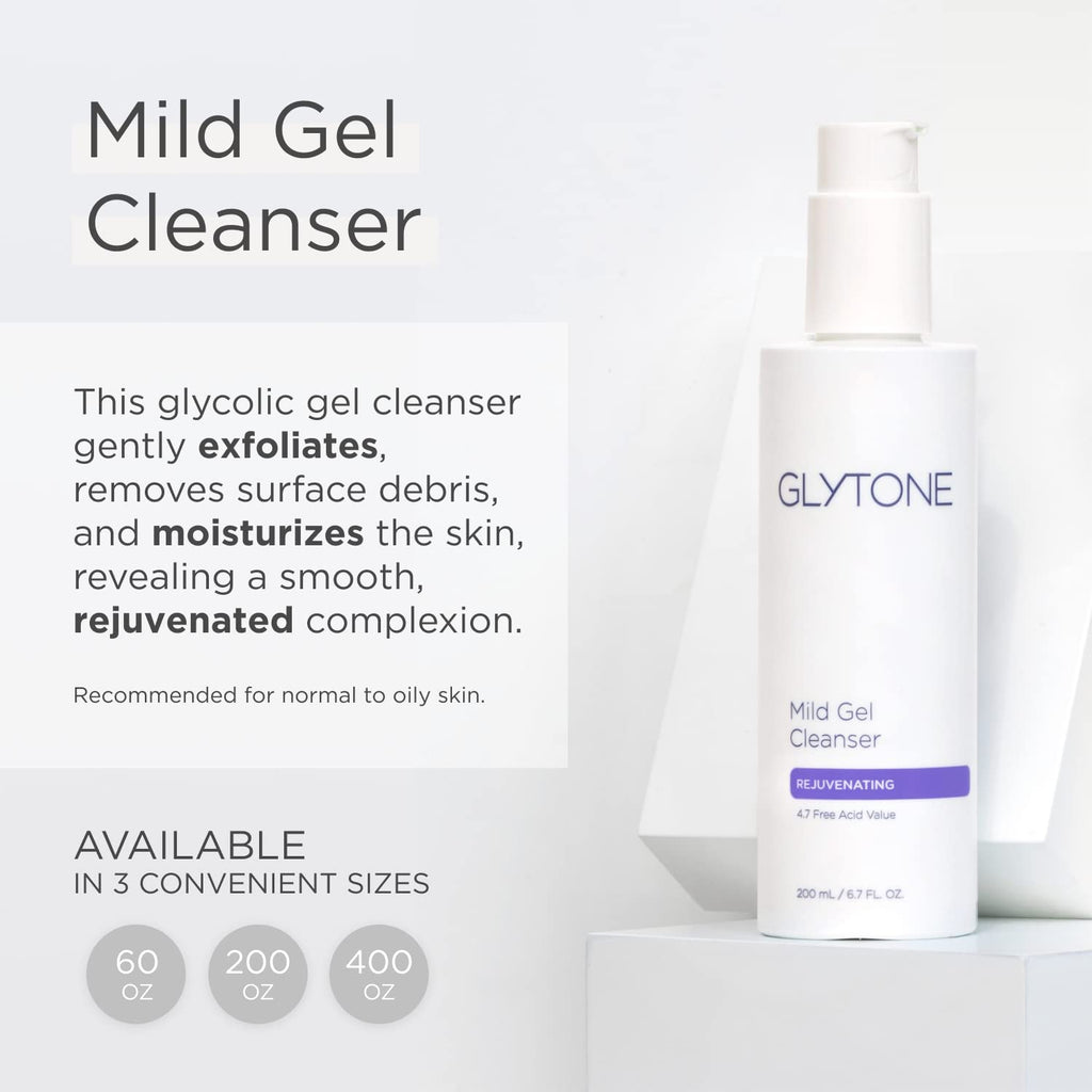GLYTONE Mild Gel Exfoliating Cleanser – 4.7% Glycolic Acid, Fragrance-Free, 13.5 fl oz