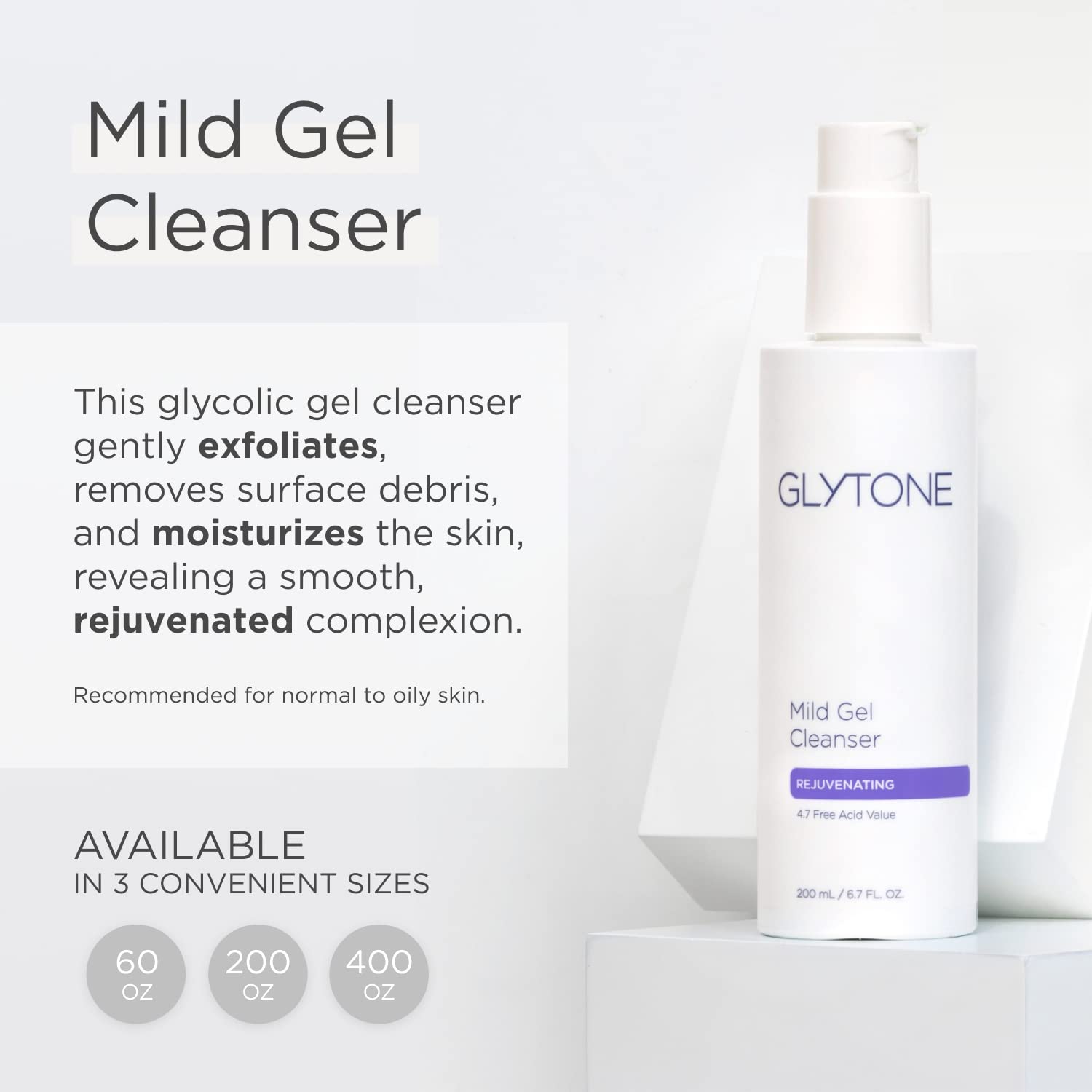 GLYTONE Mild Gel Exfoliating Cleanser – 4.7% Glycolic Acid, Fragrance-Free, 13.5 fl oz