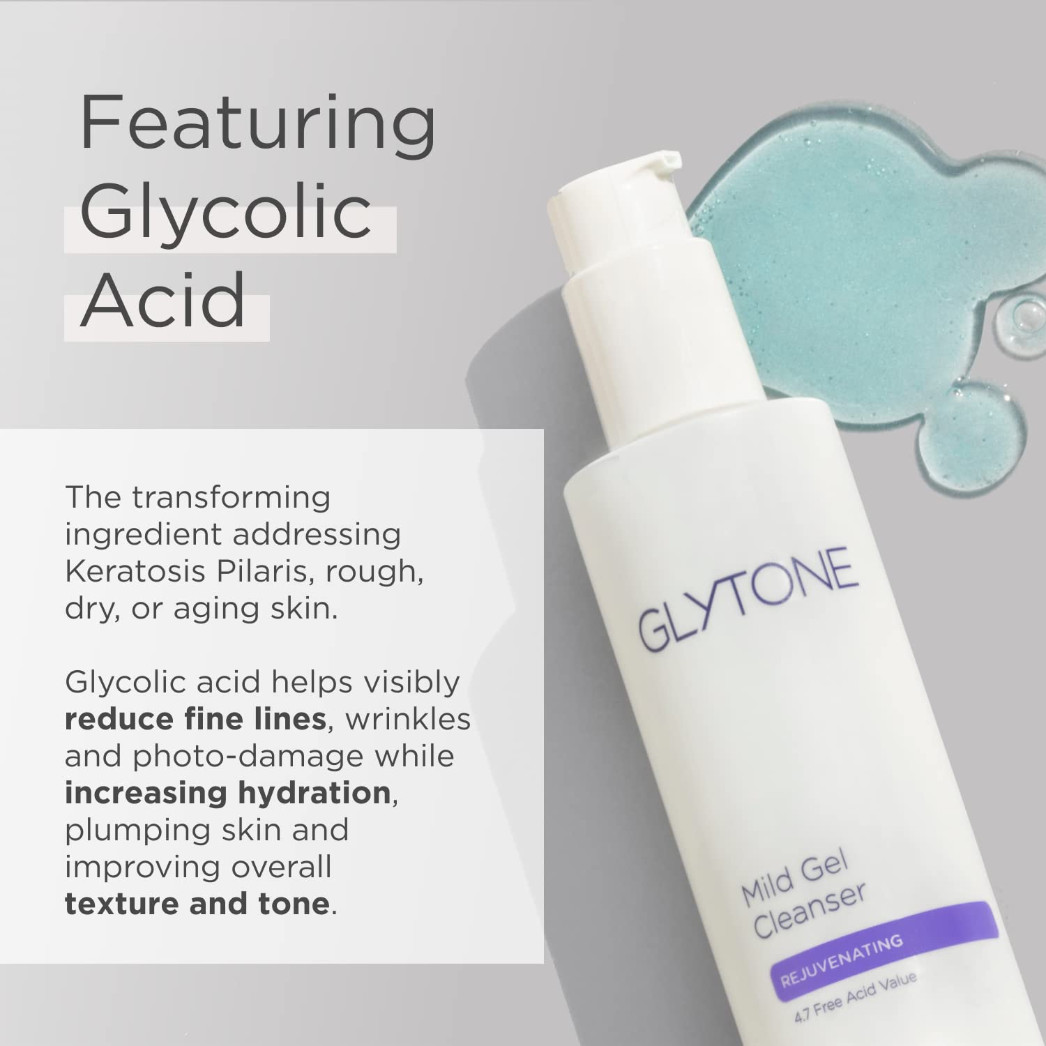 GLYTONE Mild Gel Exfoliating Cleanser – 4.7% Glycolic Acid, Fragrance-Free, 13.5 fl oz