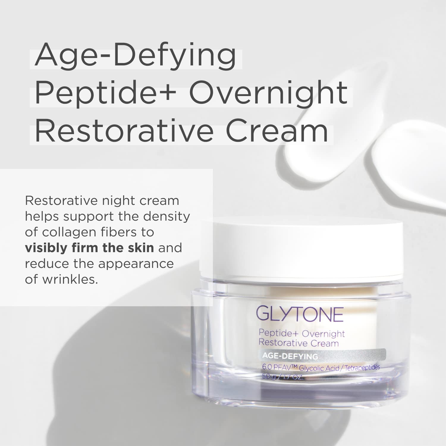 GLYTONE Peptide+ Overnight Restorative Cream – Fragrance-Free Night Moisturizer for Firm, Hydrated Skin