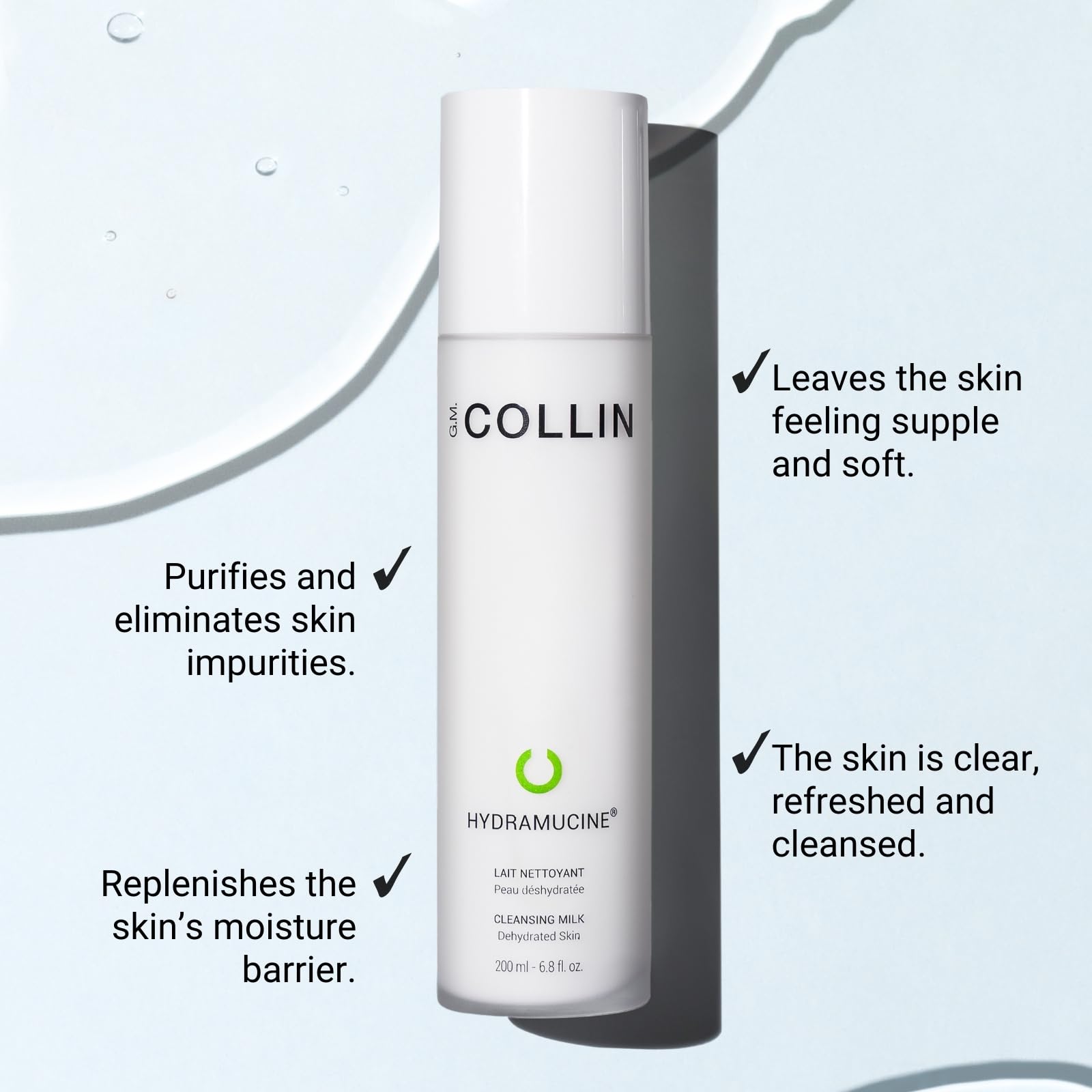 G.M. COLLIN Hydramucine Cleansing Milk | Gentle Dehydrated Skin Face Wash | Purify & Remove Makeup