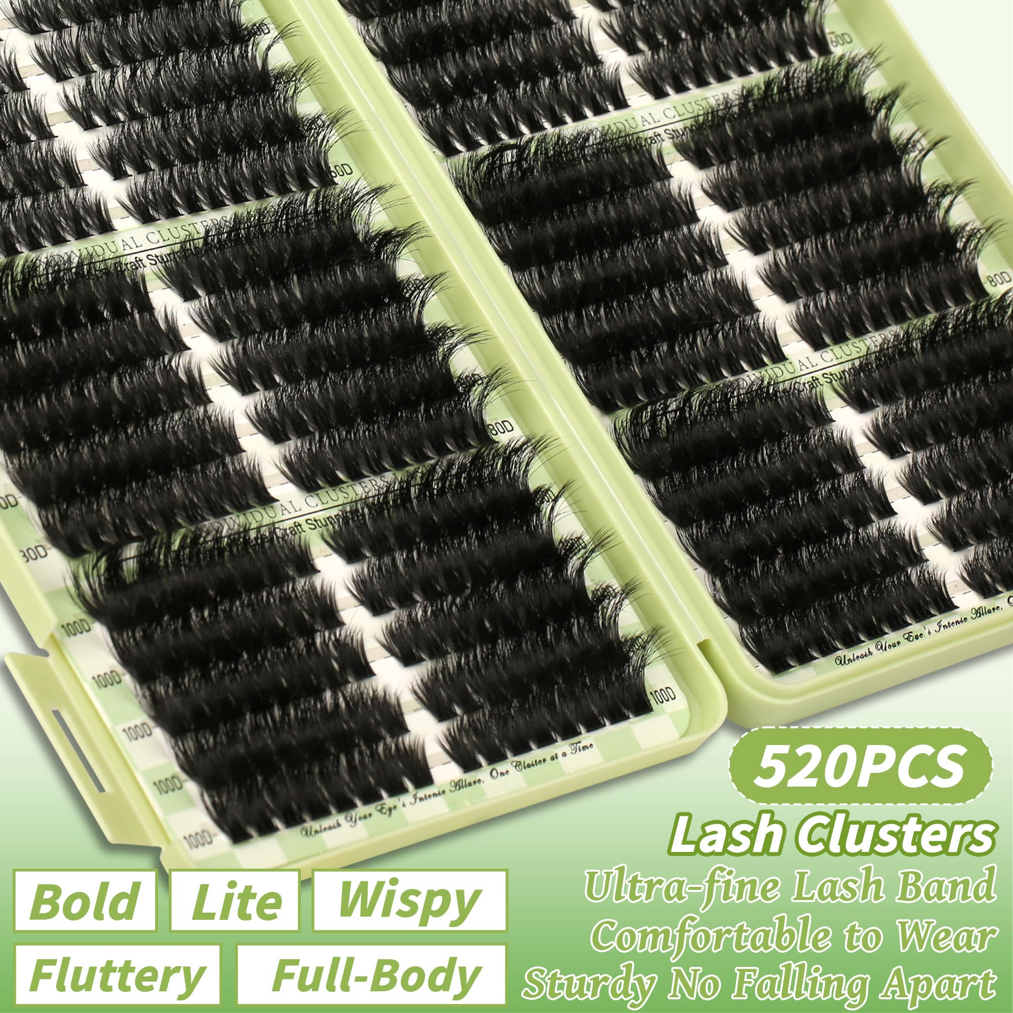Gmagictobo Lash Clusters Kit – 520 Pcs Cat Eye D Curl Lashes, DIY Lash Extensions Kit