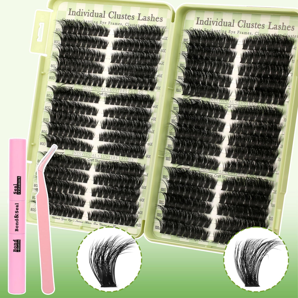 Gmagictobo Lash Clusters Kit | Wispy Cat Eye Lashes, 510Pcs Volume Clusters with Bond, Seal & Tweezers
