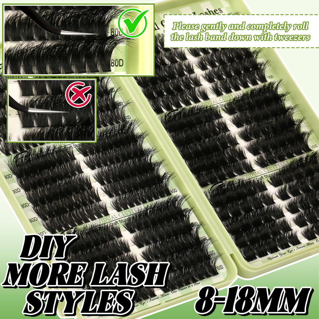 Gmagictobo Lash Clusters Kit – 430Pcs DIY Cat Eye Extensions (80D-200D) with Bond, Seal, Tweezers