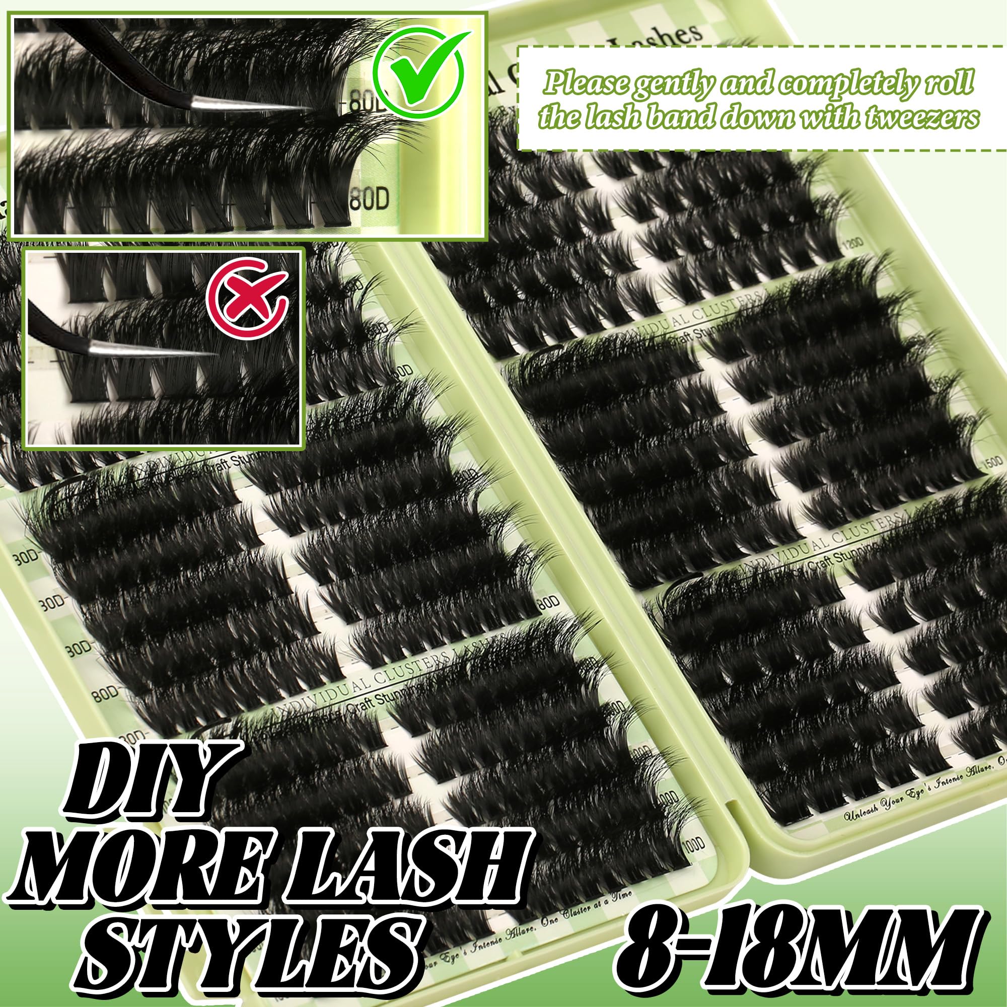 Gmagictobo Lash Clusters Kit – 430Pcs DIY Cat Eye Extensions (80D-200D) with Bond, Seal, Tweezers