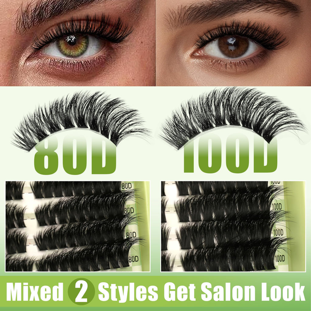 Gmagictobo Lash Clusters Kit | Wispy Cat Eye Lashes, 510Pcs Volume Clusters with Bond, Seal & Tweezers