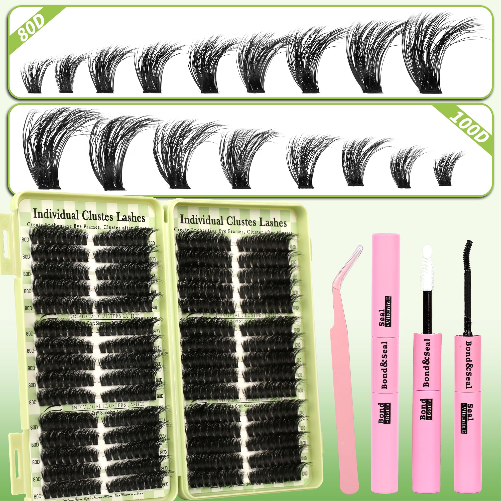 Gmagictobo Lash Clusters Kit | Wispy Cat Eye Lashes, 510Pcs Volume Clusters with Bond, Seal & Tweezers