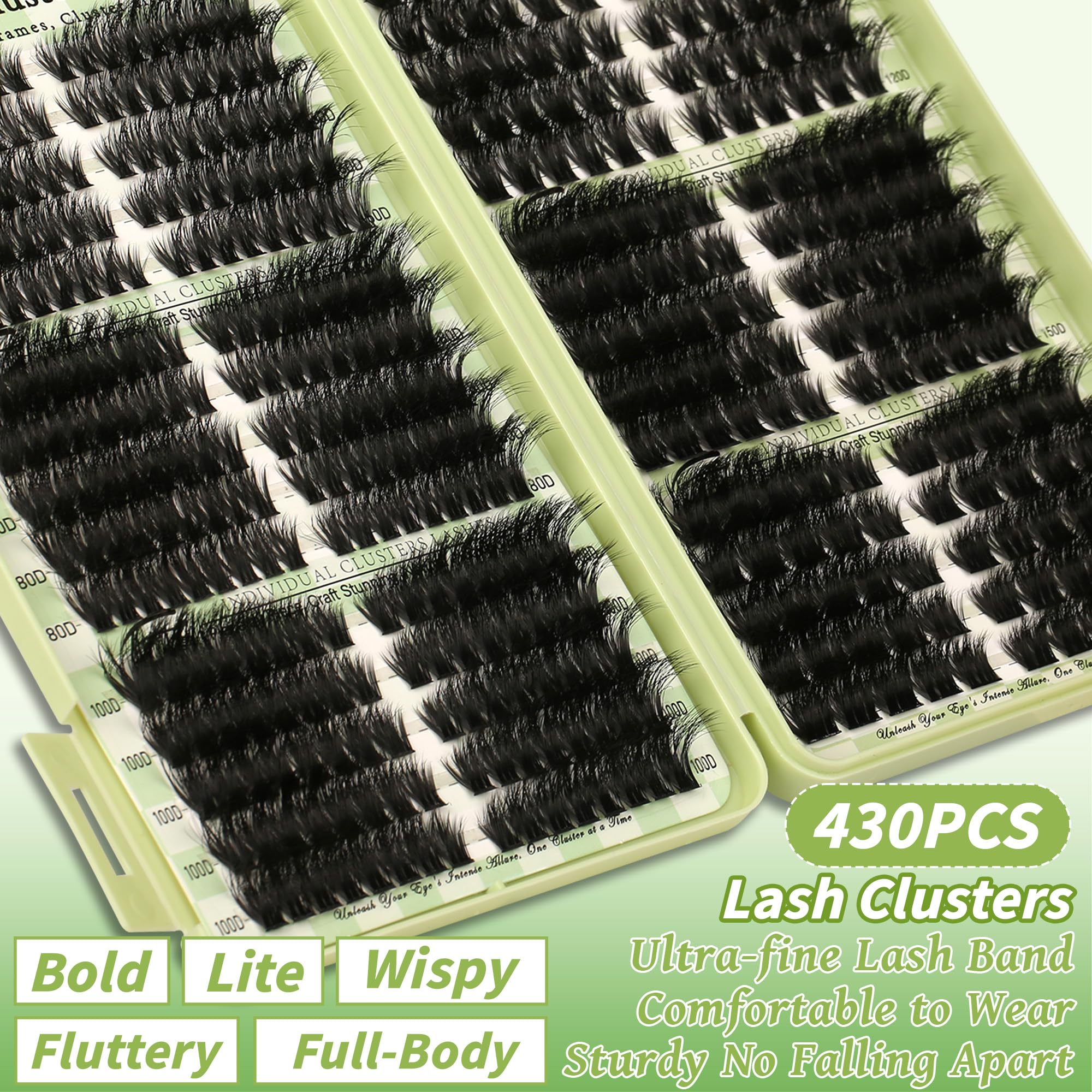 Gmagictobo Lash Clusters Kit – 430Pcs DIY Cat Eye Extensions (80D-200D) with Bond, Seal, Tweezers