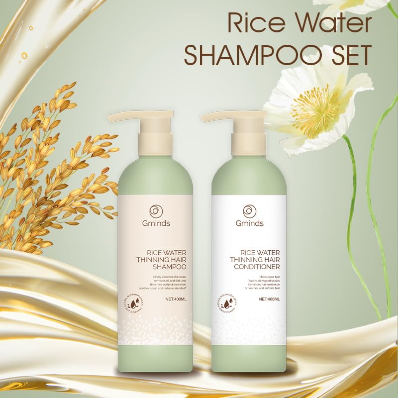 Gminds Rice Water Hair Growth Shampoo & Conditioner – 400ml Each | Biotin & Keratin | For Women & Men