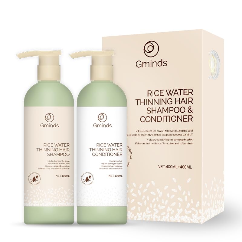 Gminds Rice Water Hair Growth Shampoo & Conditioner – 400ml Each | Biotin & Keratin | For Women & Men