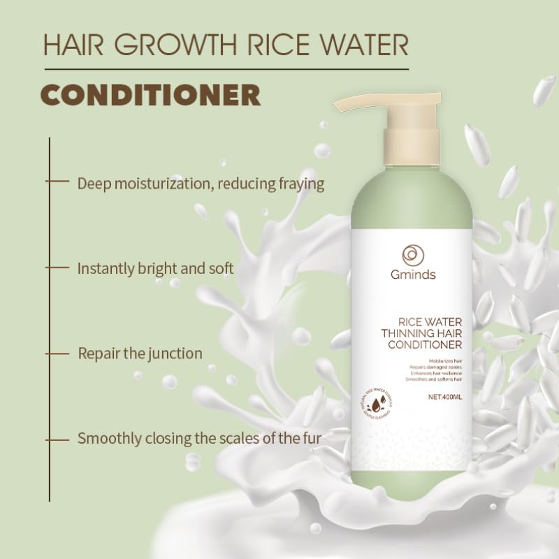Gminds Rice Water Hair Growth Shampoo & Conditioner – 400ml Each | Biotin & Keratin | For Women & Men