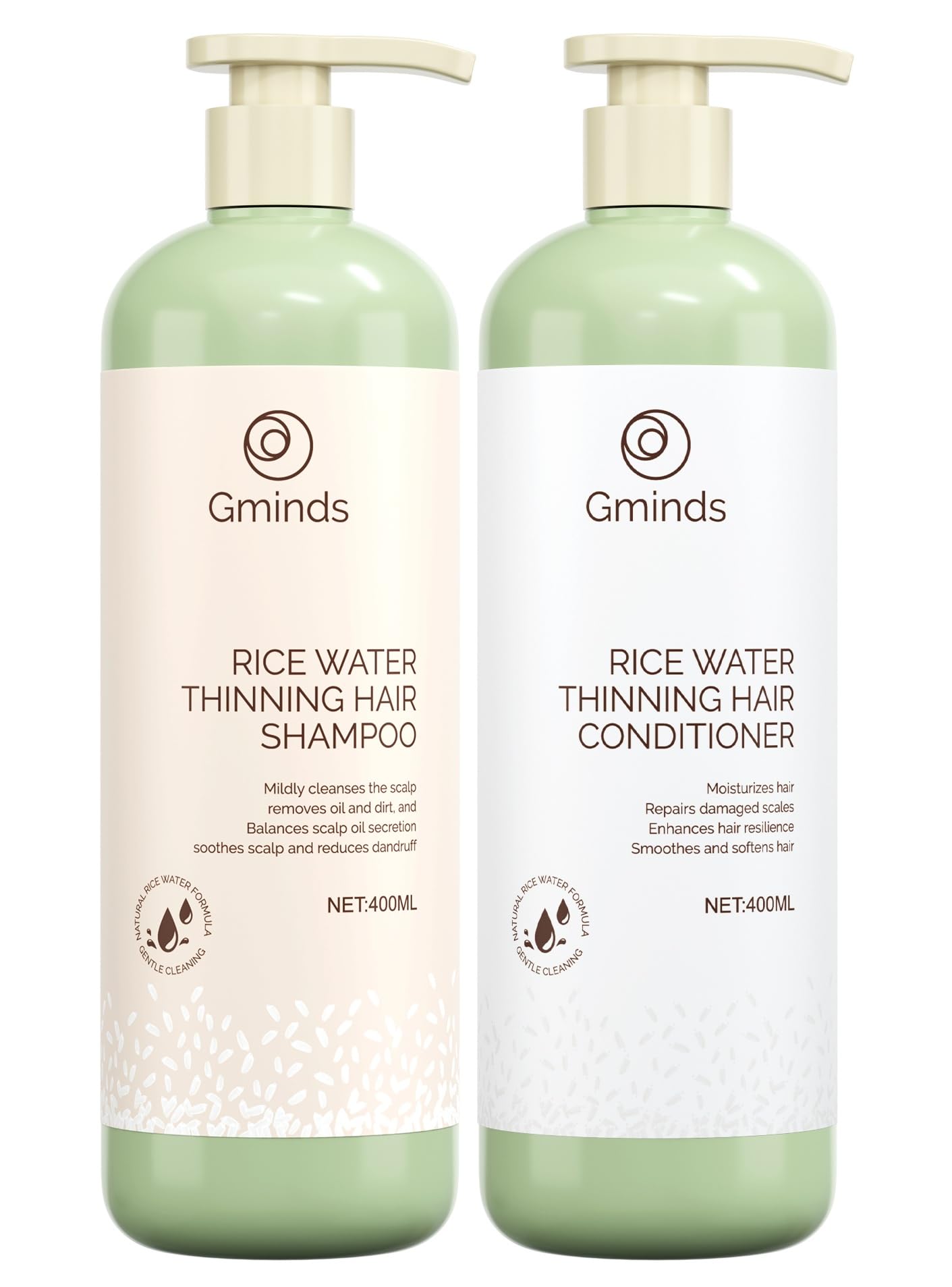 Gminds Rice Water Hair Growth Shampoo & Conditioner – 400ml Each | Biotin & Keratin | For Women & Men