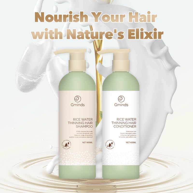 Gminds Rice Water Hair Growth Shampoo & Conditioner – 400ml Each | Biotin & Keratin | For Women & Men