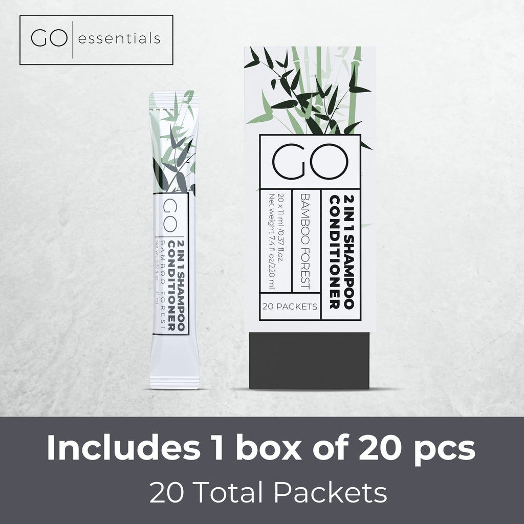 Go Essentials Travel Size 2-in-1 Shampoo & Conditioner – 20 Single-Use Packets (Sulfate-Free)