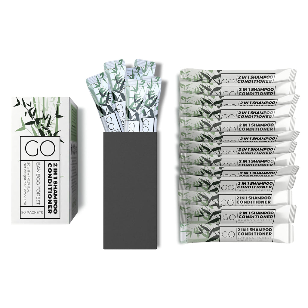Go Essentials Travel Size 2-in-1 Shampoo & Conditioner – 20 Single-Use Packets (Sulfate-Free)