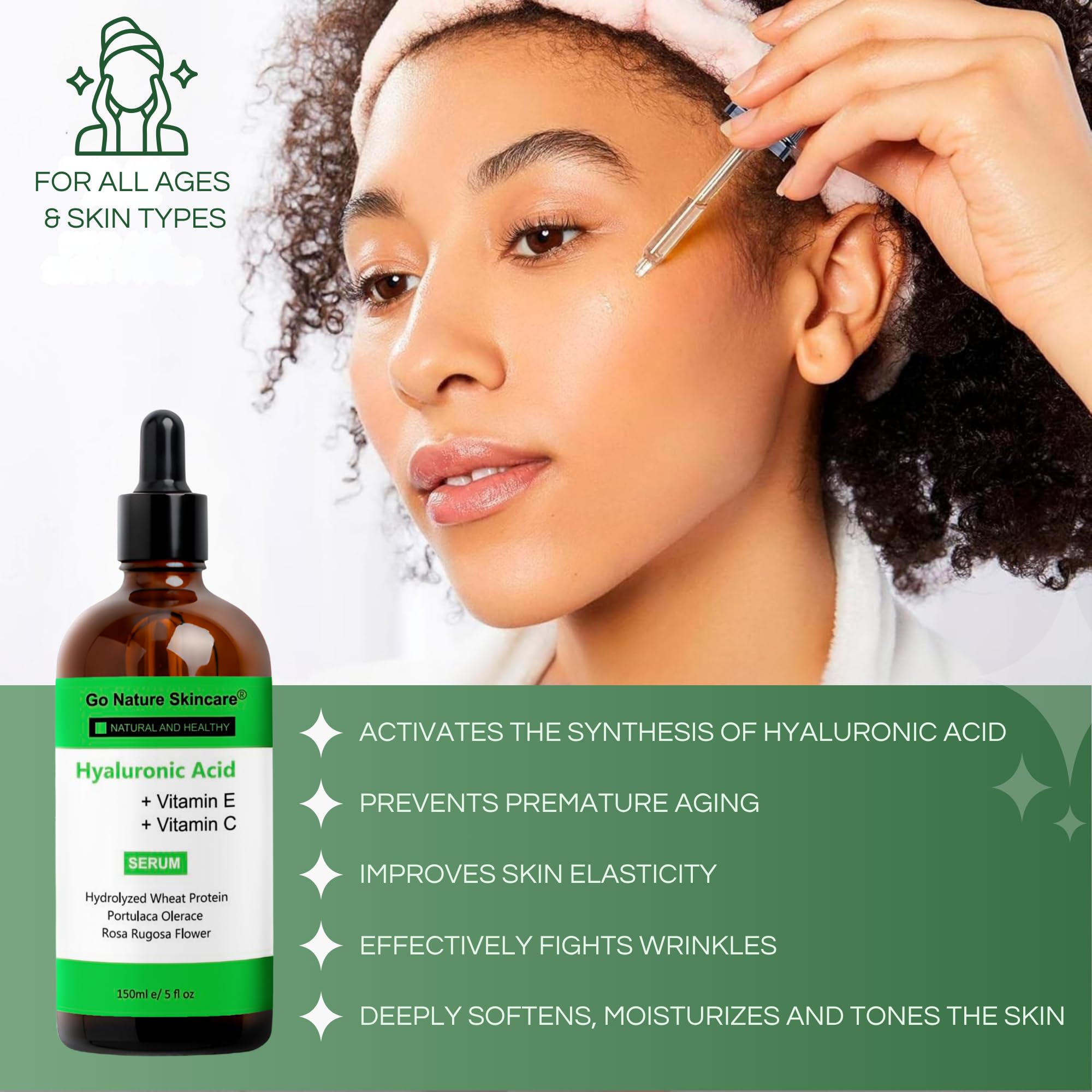 Go Nature Skincare Hyaluronic Acid Serum 5oz – Deep Hydration, Brightening & Anti-Aging