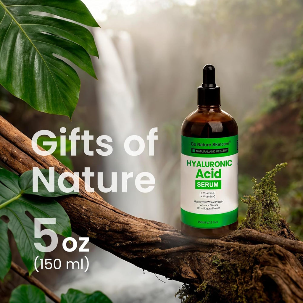 Go Nature Skincare Hyaluronic Acid Serum 5oz – Deep Hydration, Brightening & Anti-Aging