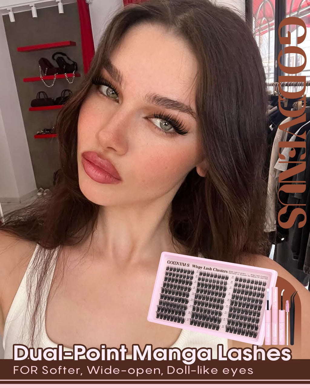 Goddvenus Wispy Manga Lash Clusters Kit – Natural C-Curl DIY Lash Extensions
