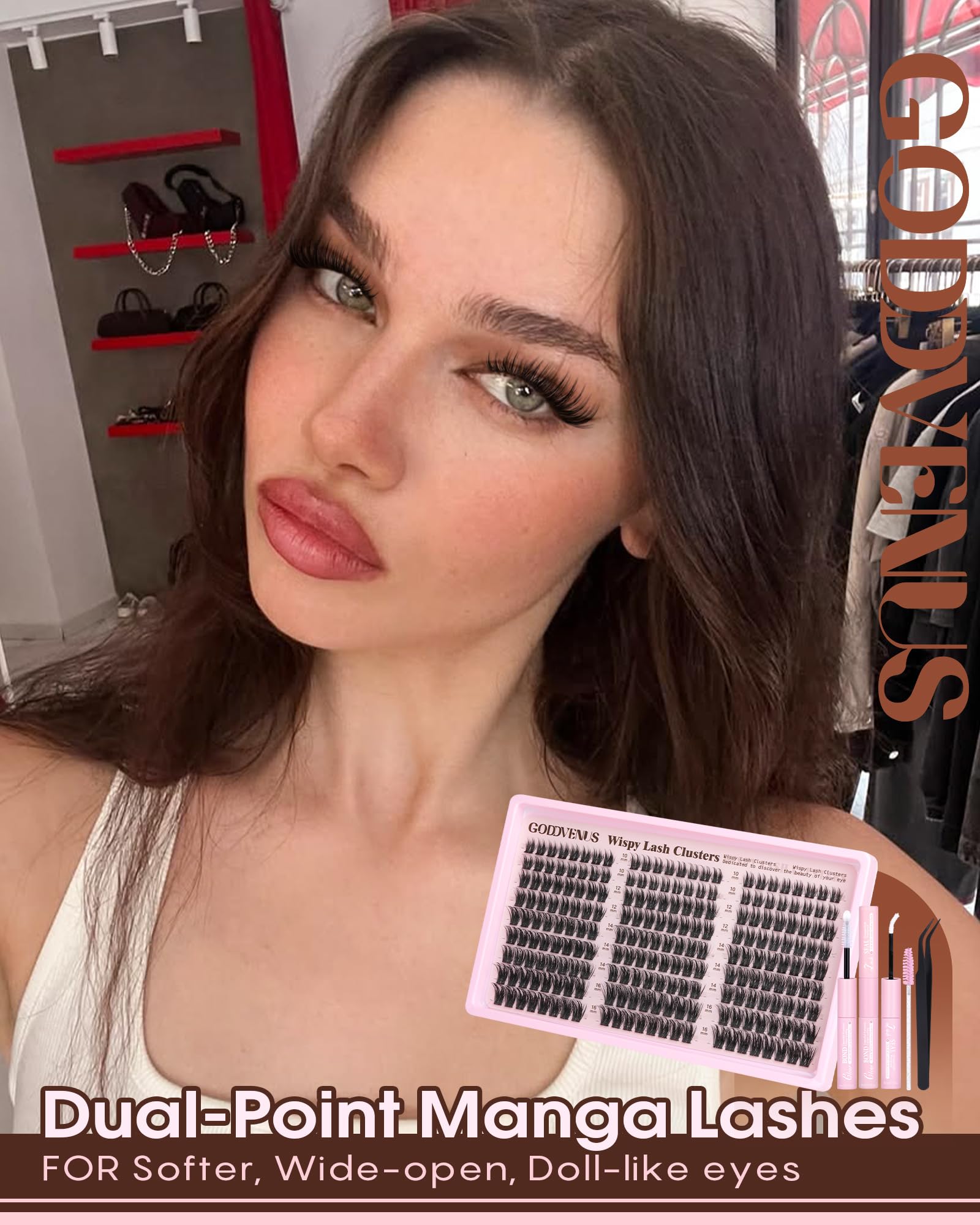Goddvenus Wispy Manga Lash Clusters Kit – Natural C-Curl DIY Lash Extensions