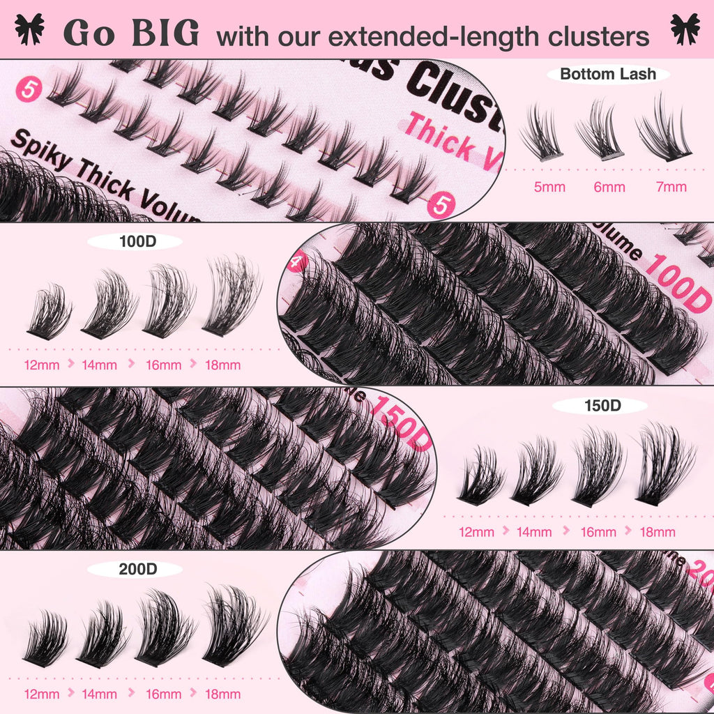 Goddvenus Fluffy Lash Clusters Kit – 240 Upper + 60 Lower, D-Curl Waterproof DIY Lashes