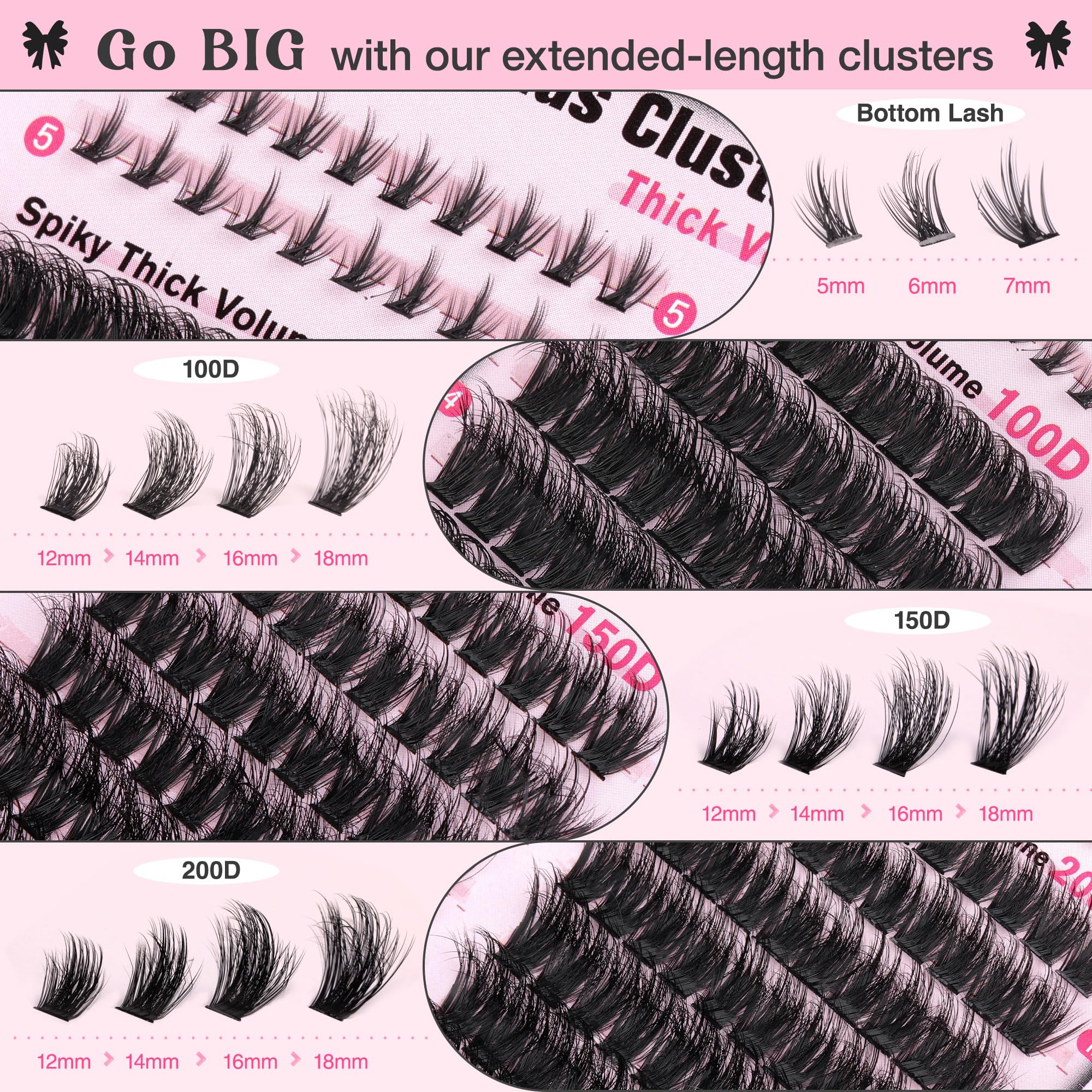 Goddvenus Fluffy Lash Clusters Kit – 240 Upper + 60 Lower, D-Curl Waterproof DIY Lashes