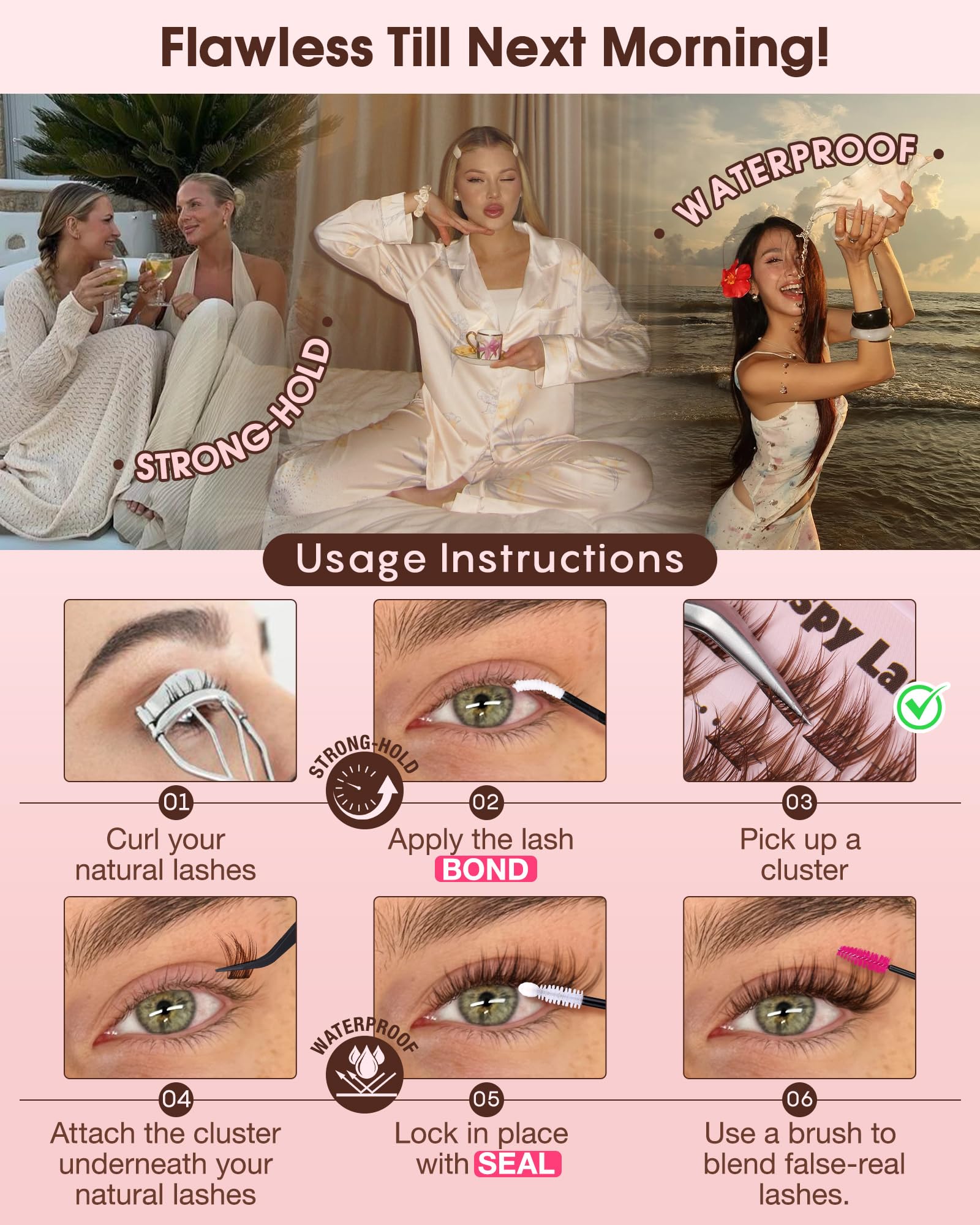 Goddvenus Brown Wispy Lash Clusters Kit – Natural Cluster Eyelashes, C Curl, DIY Extensions