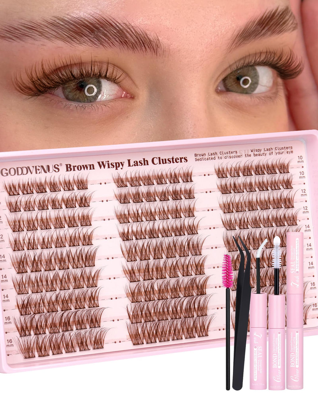Goddvenus Brown Wispy Lash Clusters Kit | Natural DIY Lash Extensions with C Curl