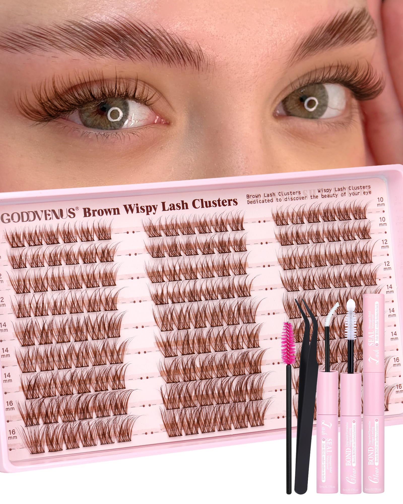 Goddvenus Brown Wispy Lash Clusters Kit | Natural DIY Lash Extensions with C Curl
