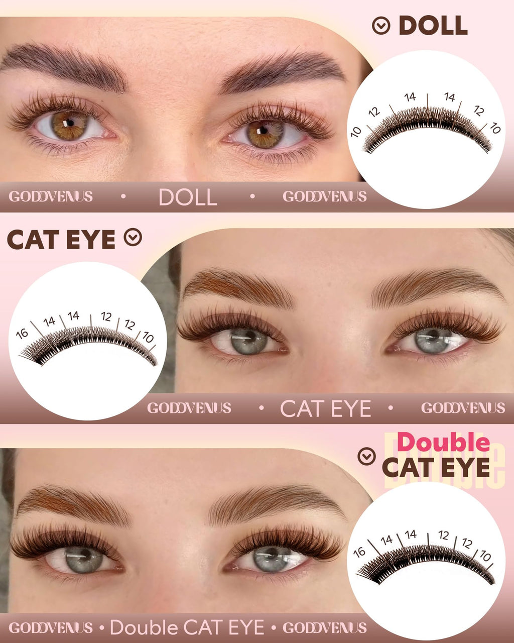 Goddvenus Brown Wispy Lash Clusters Kit | Natural DIY Lash Extensions with C Curl