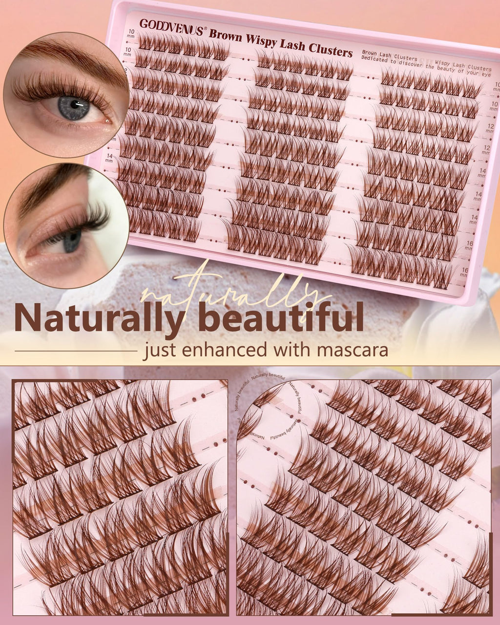Goddvenus Brown Wispy Lash Clusters Kit | Natural DIY Lash Extensions with C Curl