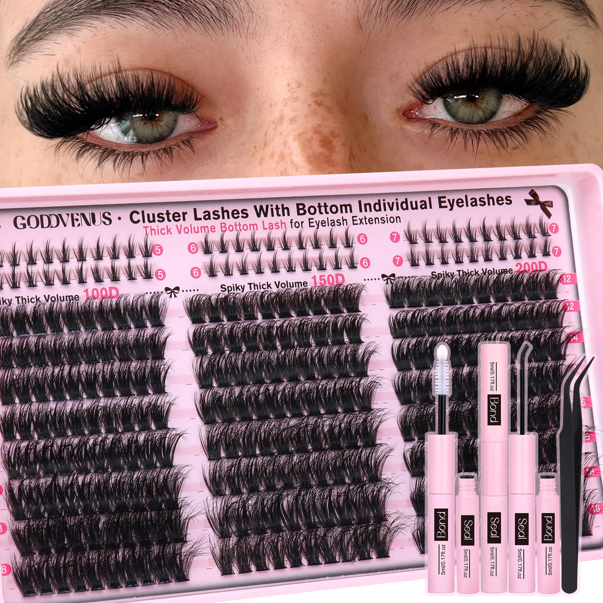 Goddvenus Fluffy Lash Clusters Kit – 240 Upper + 60 Lower, D-Curl Waterproof DIY Lashes