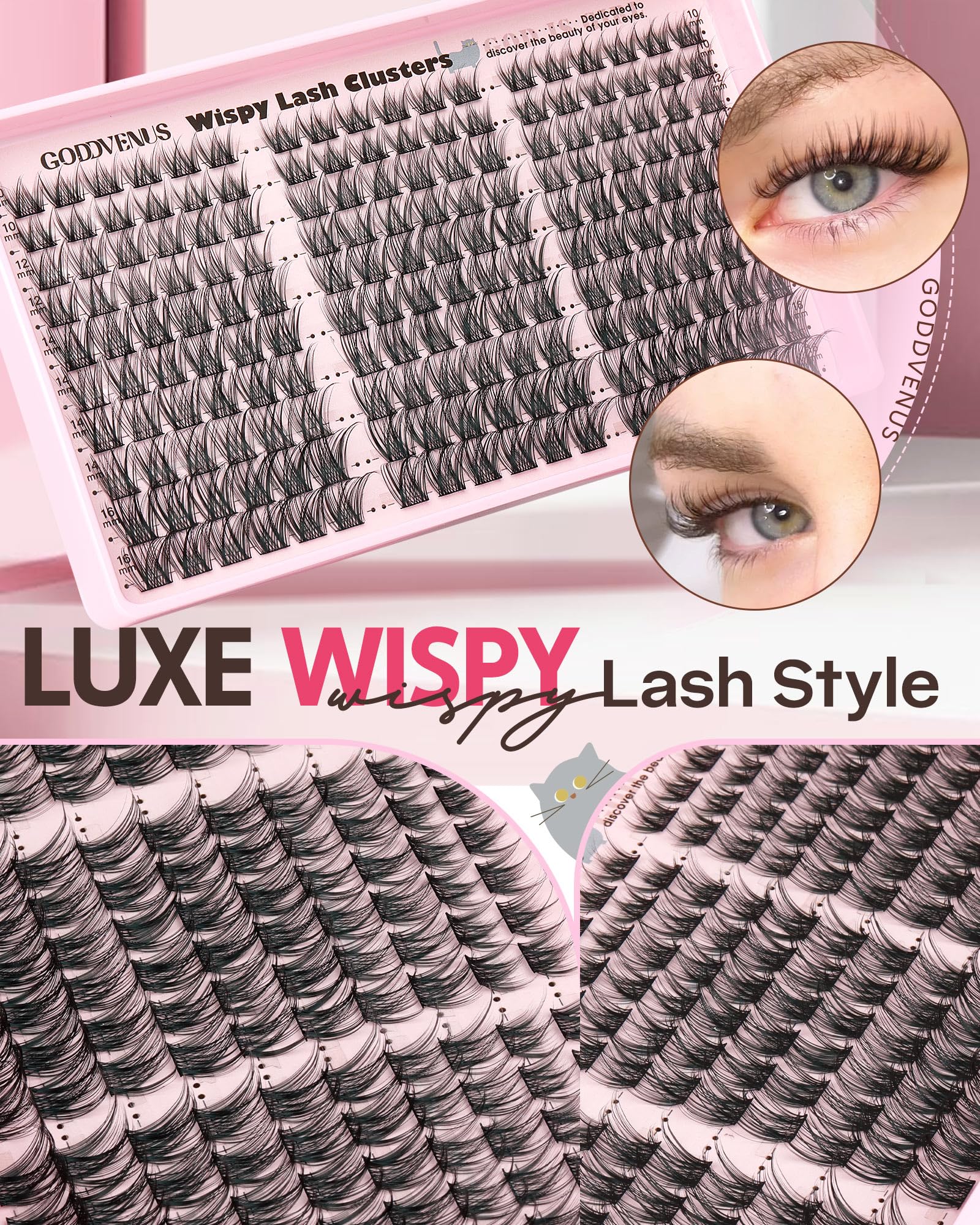 Goddvenus Wispy Lash Clusters Kit - Natural DIY Lashes (180pcs, 10-16mm, C Curl)
