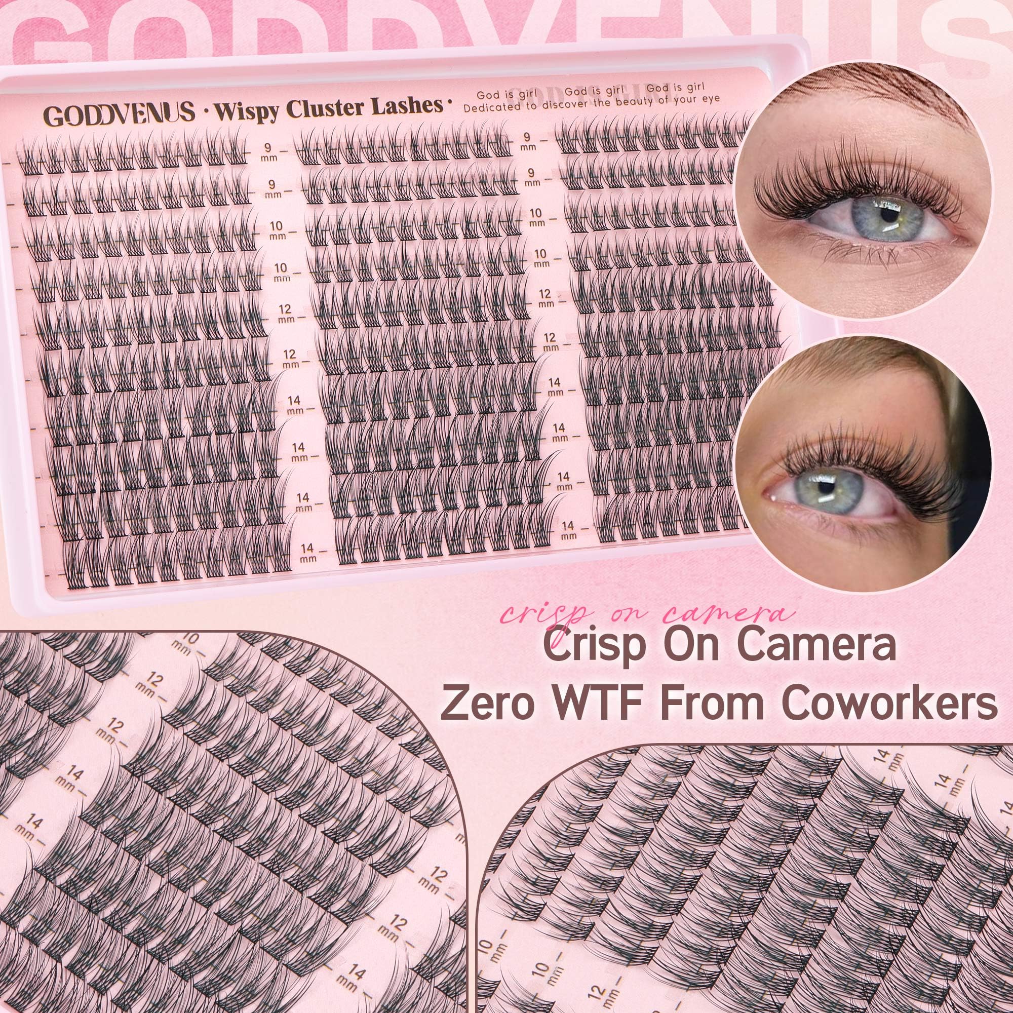 Goddvenus Lash Clusters Kit 9-14mm Wispy Lashes – DIY Natural Lash Extensions Kit with Tweezers (300pcs) | C Curl